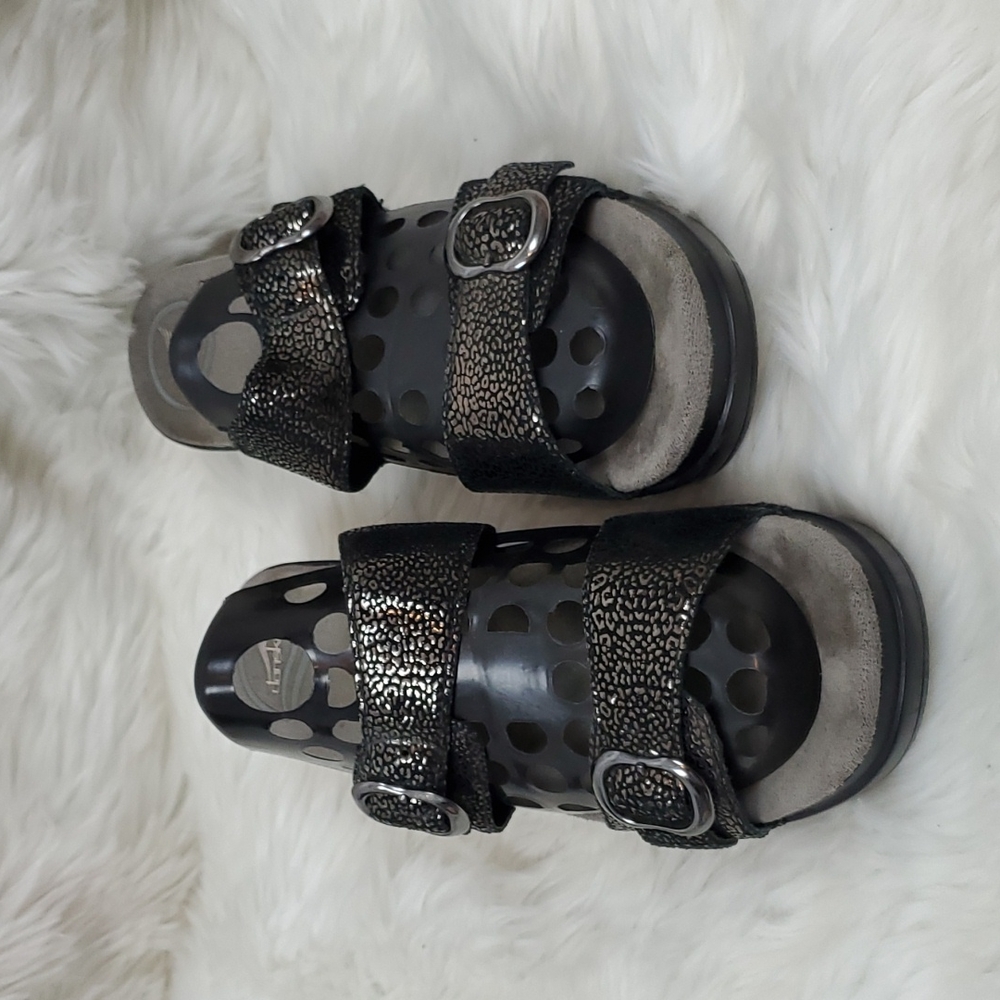 - Dansko Sophie Metallic Python Sandals Buckle Wo… - image 2